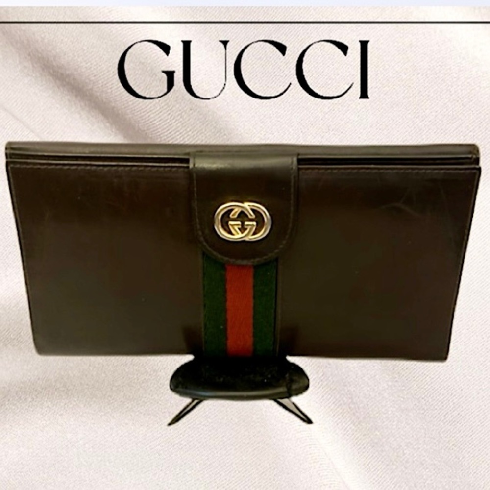 Gucci Vintage Sherry Line Leather Wallet Chocolate Brown